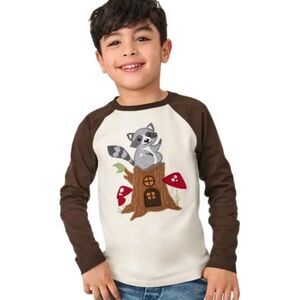 Gymboree 5T Boys Embroidered Raccoon Raglan Top - Enchanted Forest